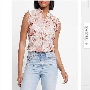 Floral Print Ruffle Trim Sleeveless Portofino Shirt